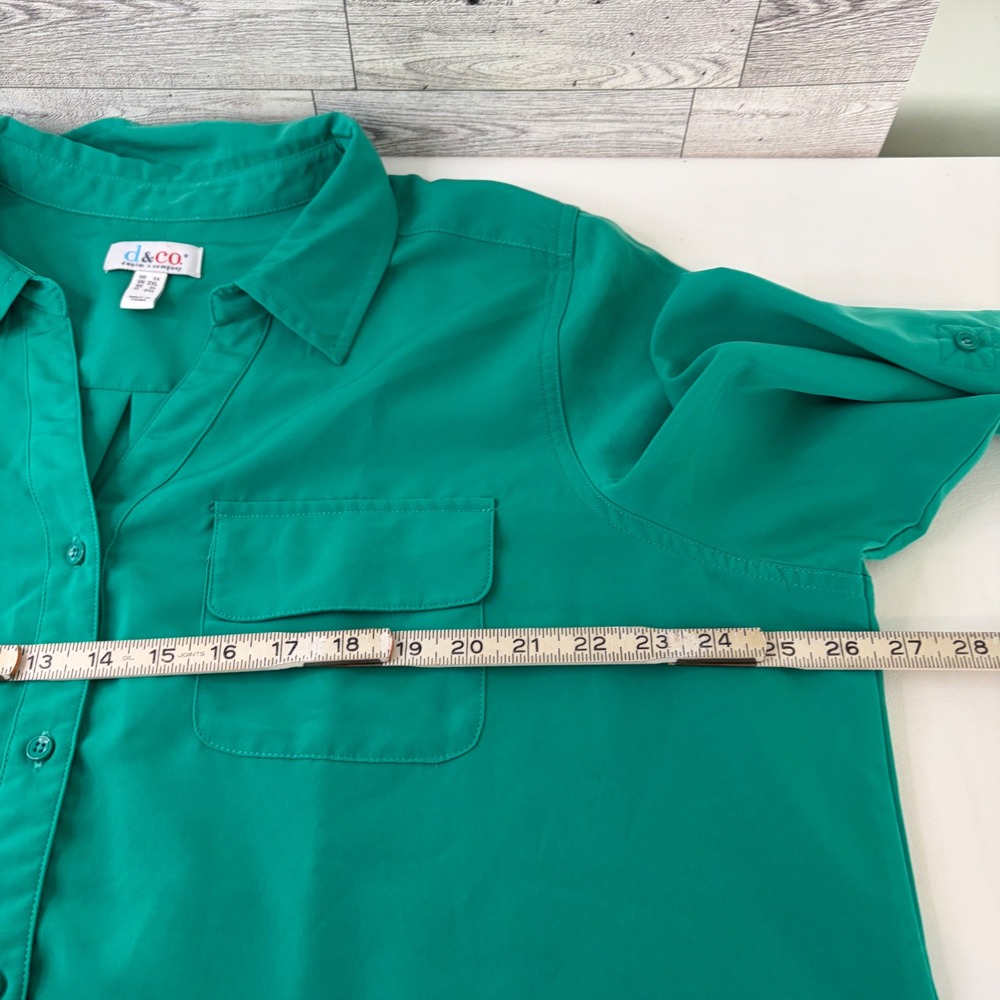 Denim & Co Button Up Tunic Women 1X Green Roll Tab Sleeve Pocket Longline - Picture 6 of 8